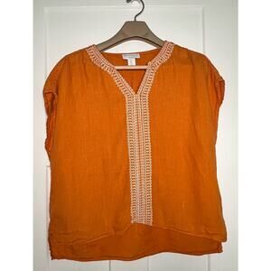 House‎ of Harlow 1960 Linen Boho Embroidered Top Large Orange